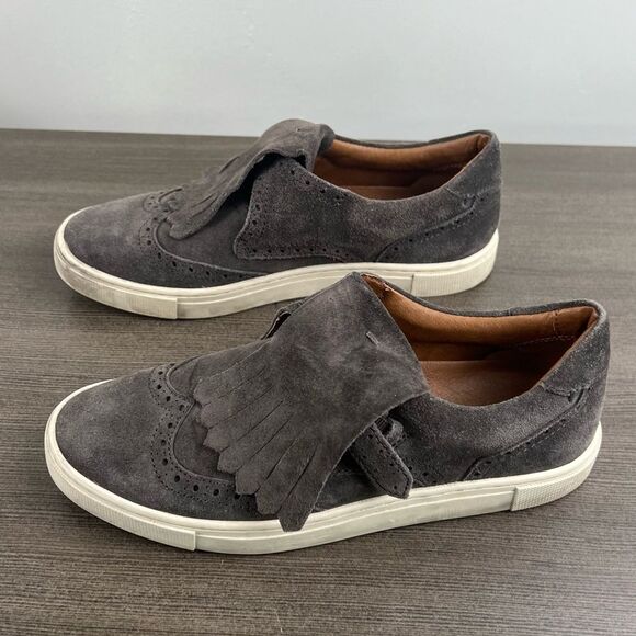 Frye Gemma Kiltie Women's Size 6 Suede Leather Slip-On Color Smoke Gray - Picture 5 of 12